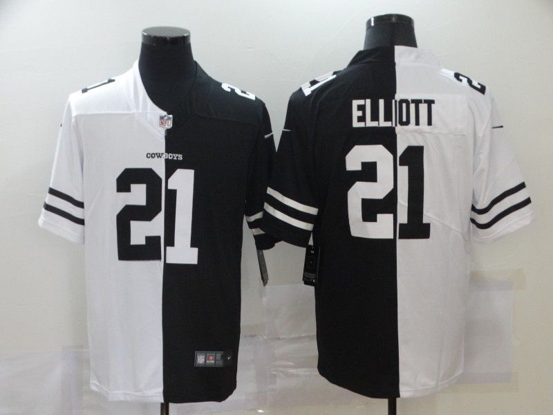 Men Dallas cowboys #21 Elliott Black white Half version 2020 Nike NFL Jerseys